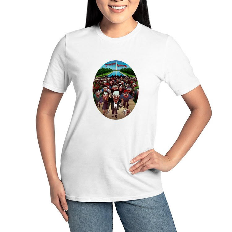 Image of the beautiful girl with white t-shirt zombie nation product